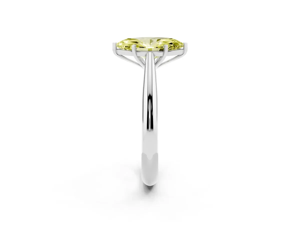 Fancy Yellow Marquise Cut Diamond Solitaire Engagement Ring with Cathedral Setting and Four-Prong Mount Platinum