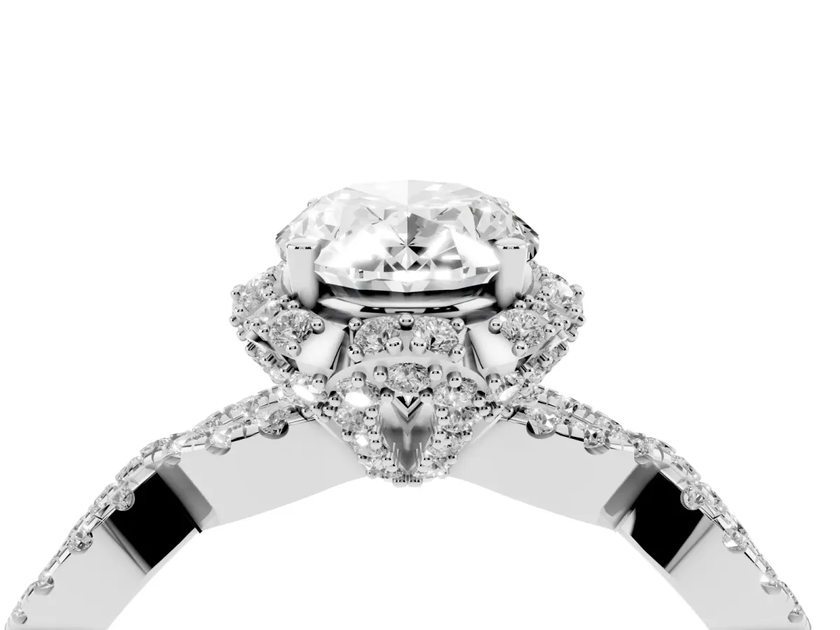 Oval Cut Halo Twist Band Solitaire Ring with Six-Prong Setting Platinum