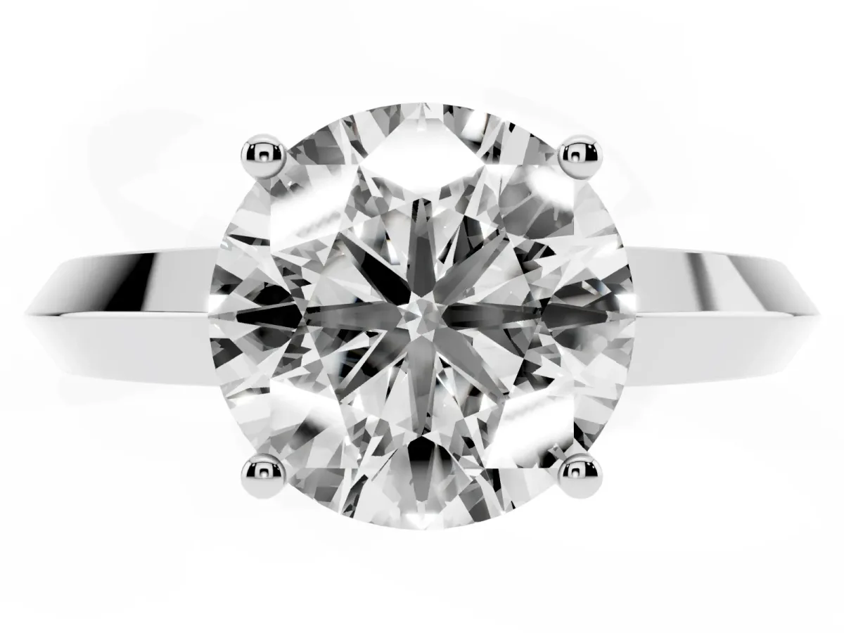Round Cut Cut Solitaire Engagement Ring with Flat Band and Four-Prong Setting Silver