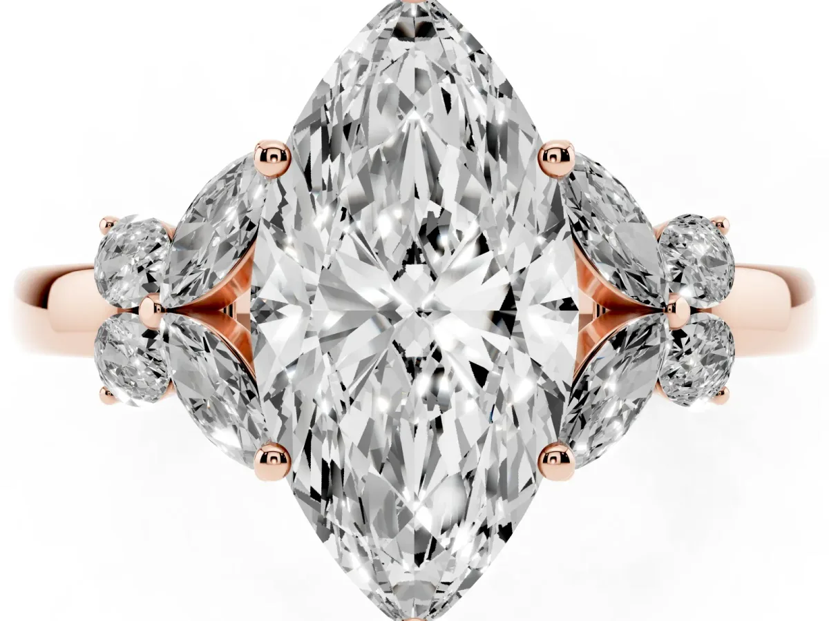 Marquise Cut Cut Solitaire Floral Diamond Ring with Four-Prong Setting Rose gold