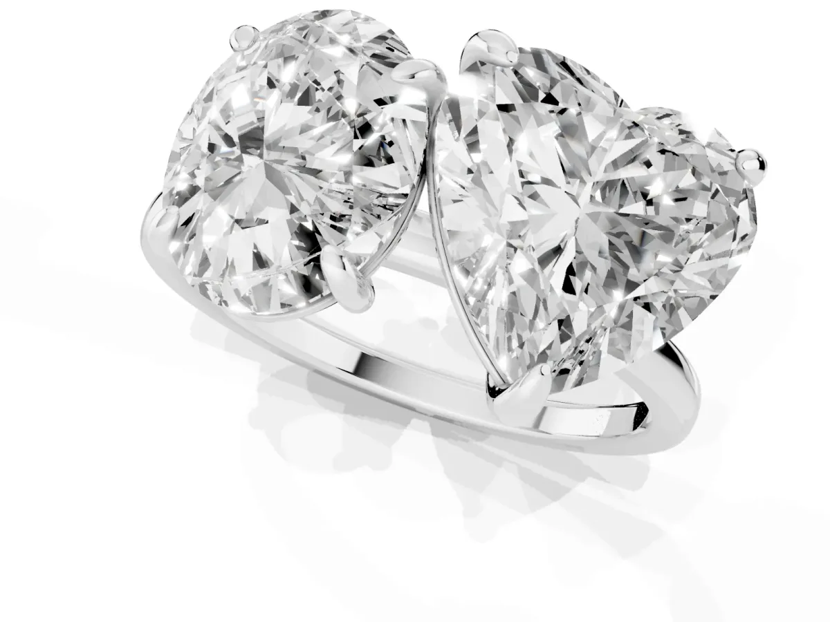 Oval and Heart Toi Moi Ring with Prong Setting and Plain Band Platinum