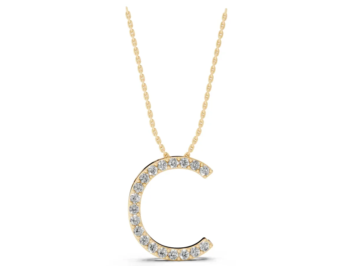 Round Diamond Pavé C Pendant Necklace Yellow gold