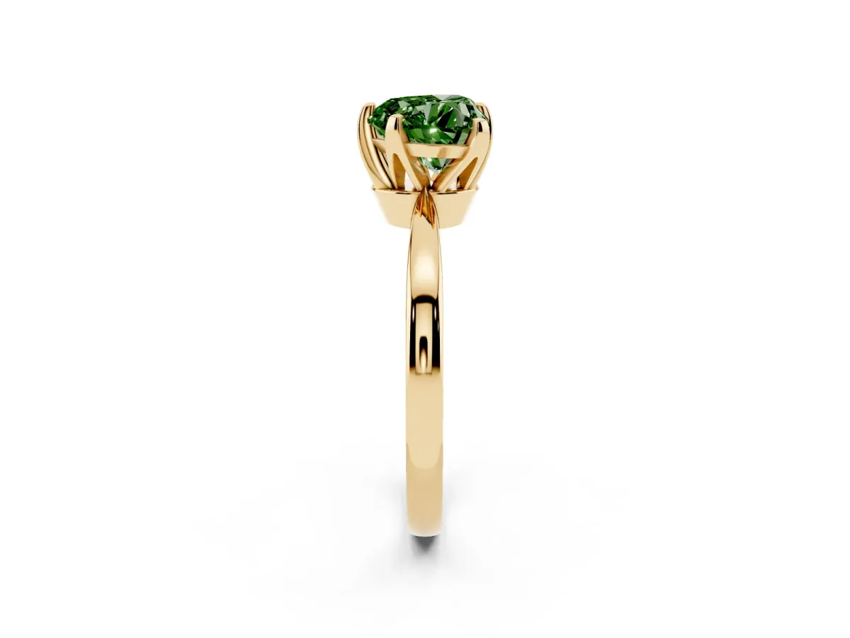 Fancy Green Heart Cut Solitaire Engagement Ring with Six-Prong Setting and Tapered Band Yellow gold