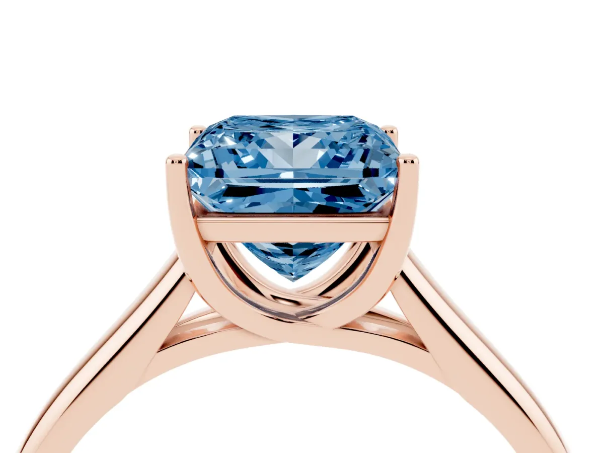 Fancy Blue Princess Cut Solitaire Engagement Ring with Tapered Band and Four-Prong Setting Rose gold