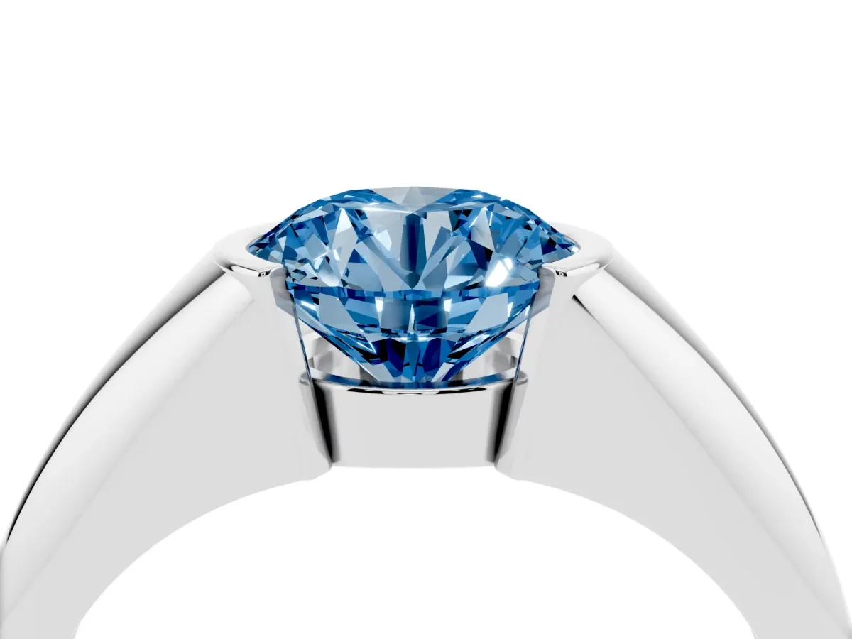 Fancy Blue Round Cut Solitaire Tension Set Diamond Ring White gold