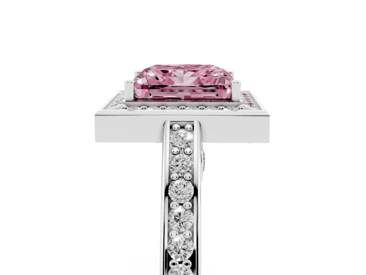 Fancy Pink Princess Cut Cut Halo Pave Split Shank Prong Setting Ring Silver