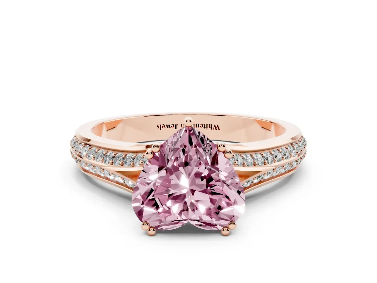 Fancy Pink Heart Cut Diamond Split Shank Engagement Ring with Pavé Band Rose gold