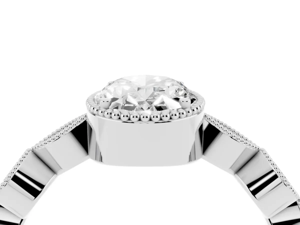 Oval Cut Diamond Vintage Milgrain Ring with Round Stations Silver