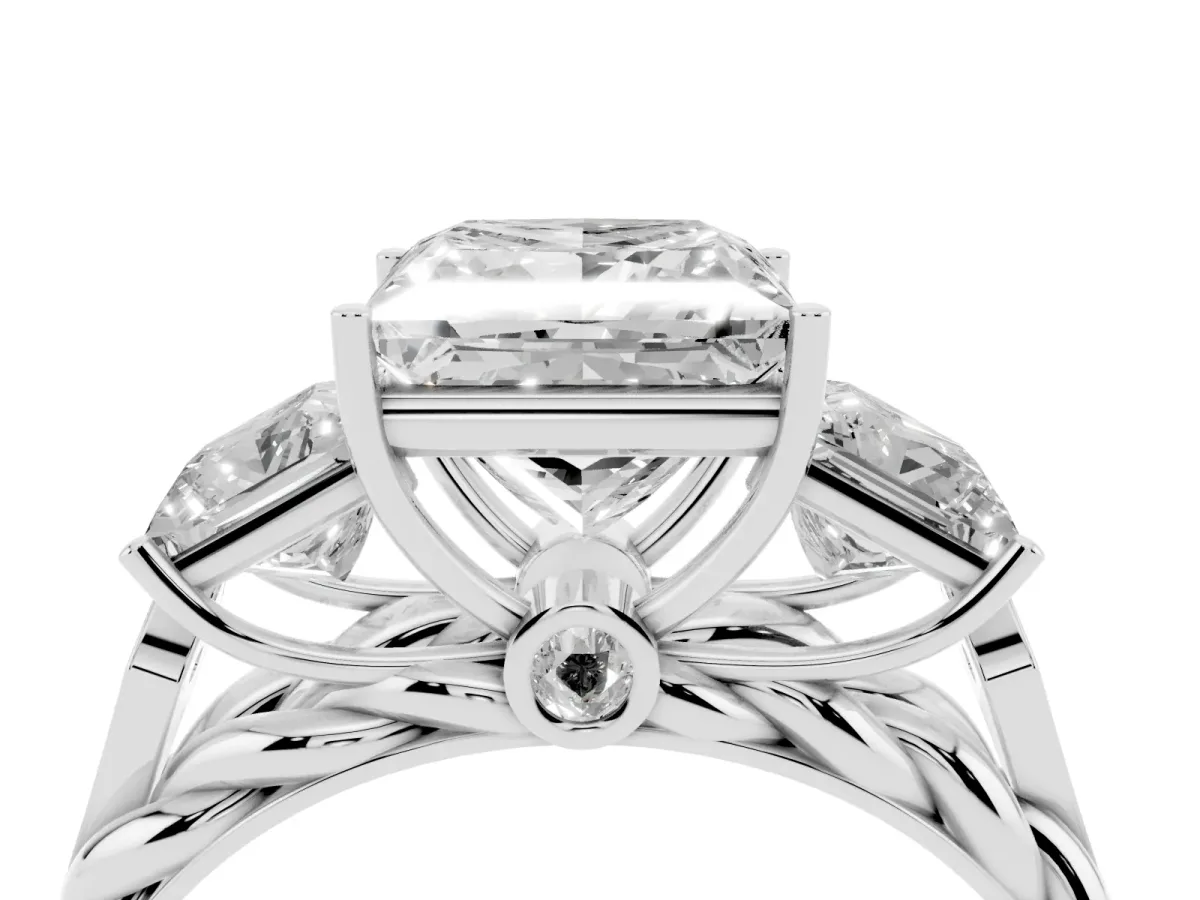 Three-Stone Princess Cut Diamond Braided Band Ring with Four-Prong Setting Platinum