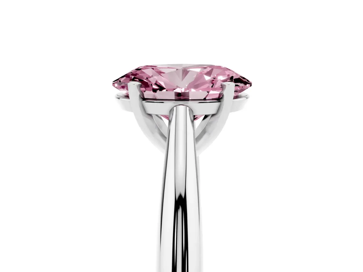 Fancy Pink Oval Cut Diamond Solitaire Engagement Ring with Cathedral Setting and Four-Prong Mount Silver