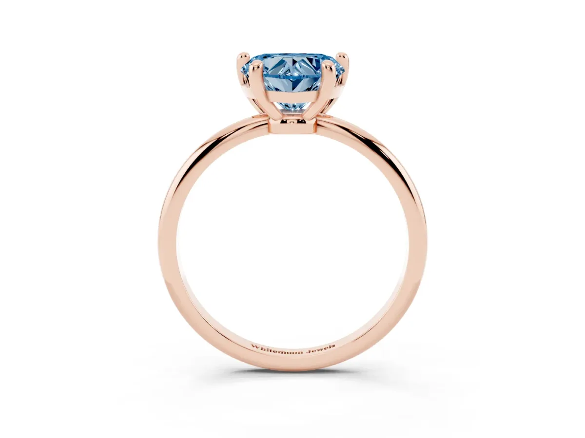 Fancy Blue Heart Cut Solitaire Diamond Ring with 4-Prong Setting on a Classic Band Rose gold