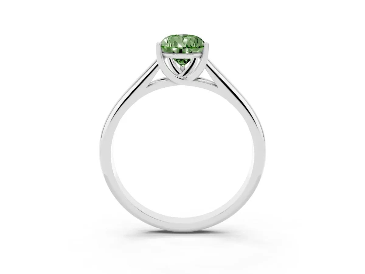 Fancy Green Pear Cut Solitaire Engagement Ring with Tapered Band and Four-Prong Setting Platinum