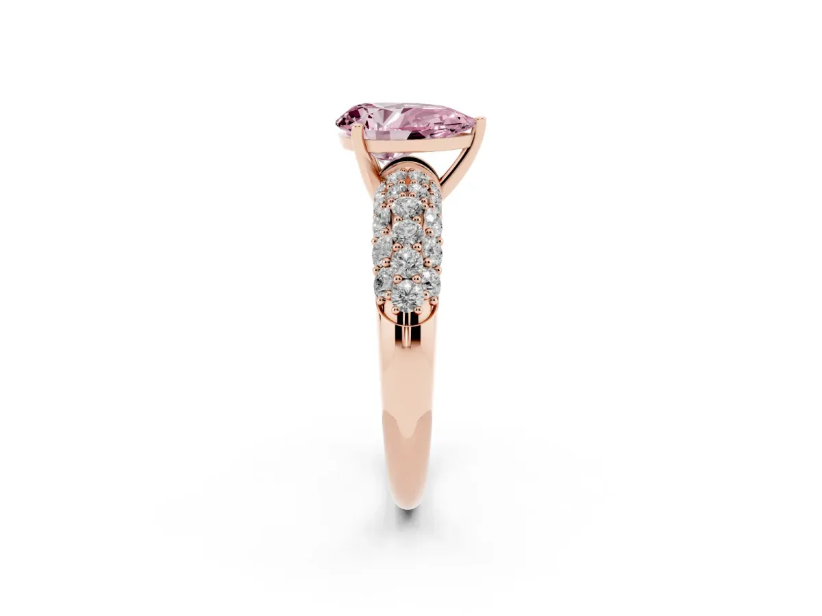 Fancy Pink Pear Cut Diamond Pavé Band Solitaire Ring with Four-Prong Setting Rose gold