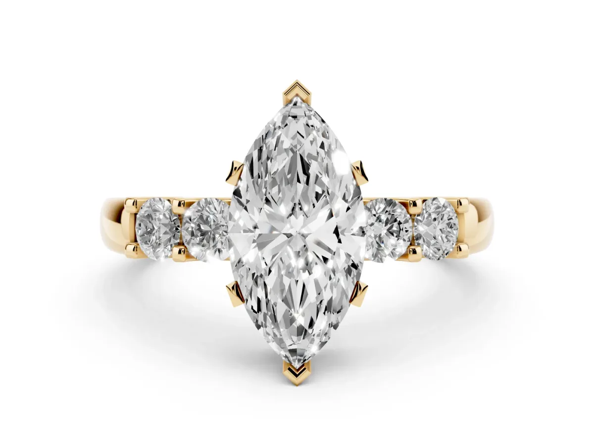 Marquise Cut Brilliant Cut Diamond Five-Stone Prong Set Engagement Ring with Channel Band Yellow gold