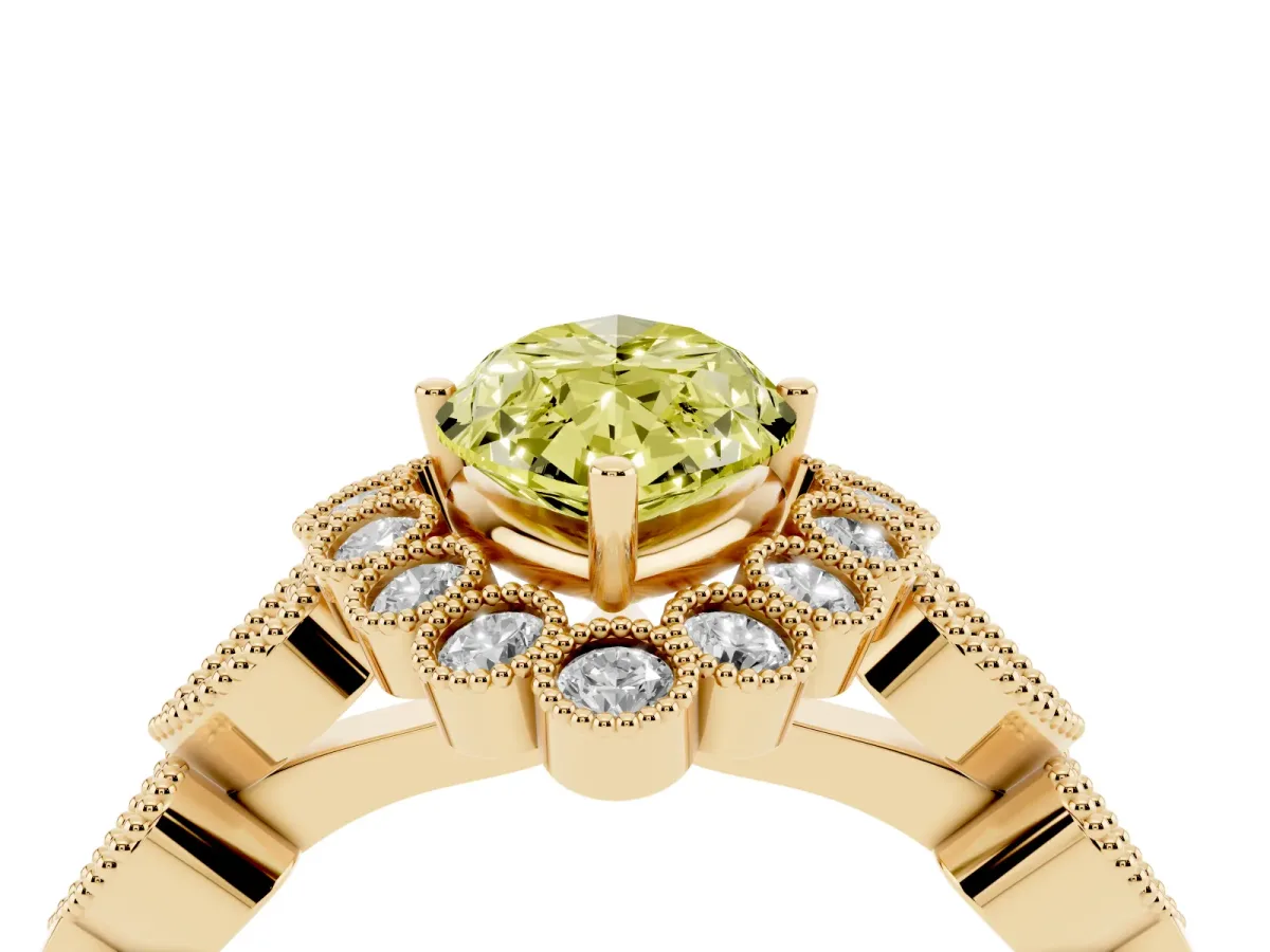 Fancy Yellow Marquise Cut Brilliant Milgrain Pave Heart Band Solitaire Ring Yellow gold