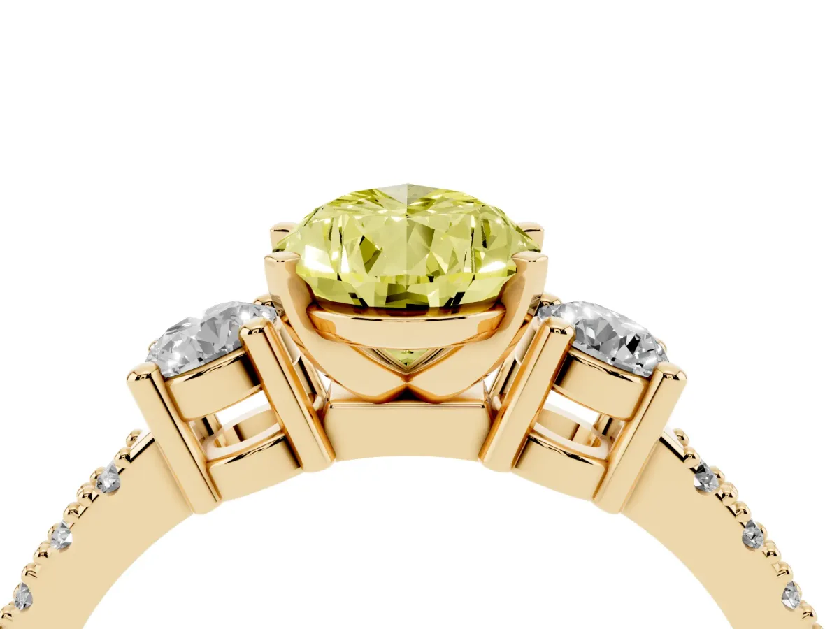 Fancy Yellow Pear Cut Three-Stone Diamond Pavé Band with Prong Setting Yellow gold