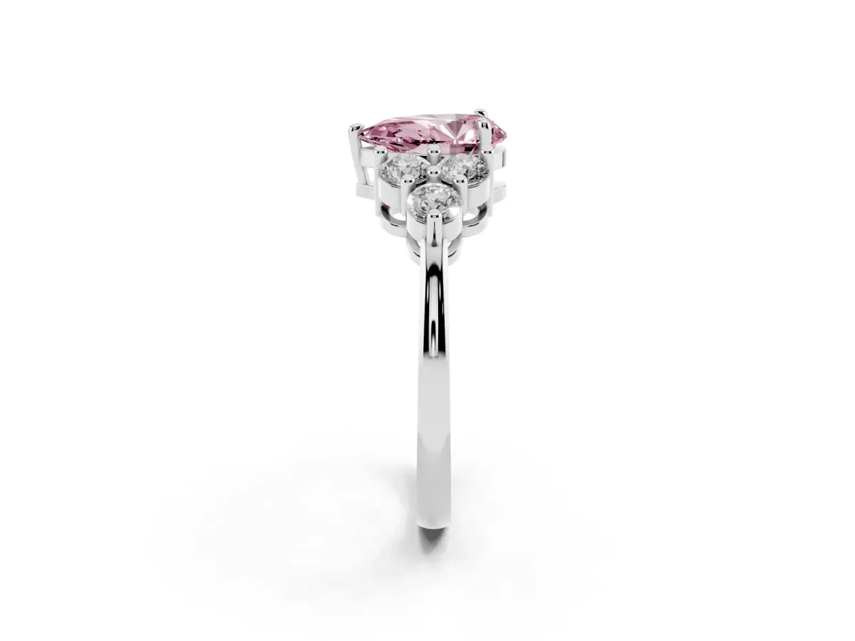 Fancy Pink Pear Cut Brilliant Diamond Cluster Accent Solitaire Ring with Prong Setting White gold