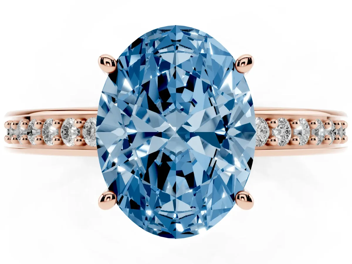 Fancy Blue Oval Cut Solitaire Pavé Band Prong Setting Ring Rose gold