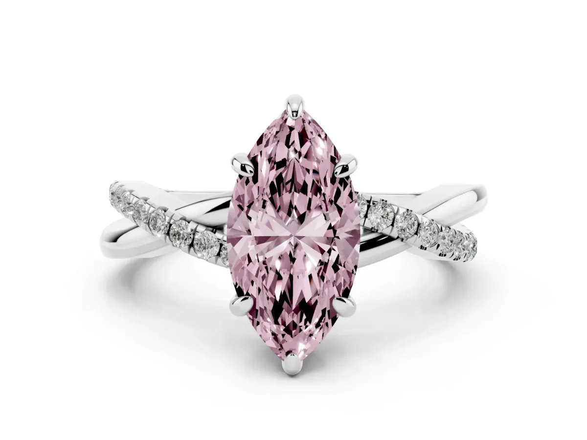 Fancy Pink Marquise Cut Cut Diamond Twist Band Solitaire with Prong Setting Silver