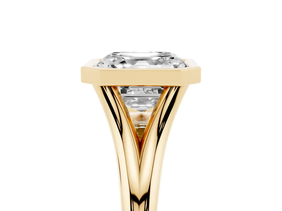 Bezel Set Asscher Cut Cut Solitaire Ring with Tapered Band Yellow gold