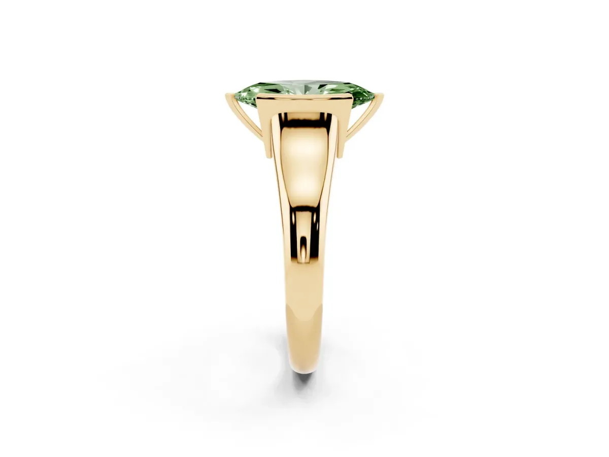 Fancy Green Marquise Cut Solitaire Tension Set Diamond Ring with Split Shank Band Yellow gold