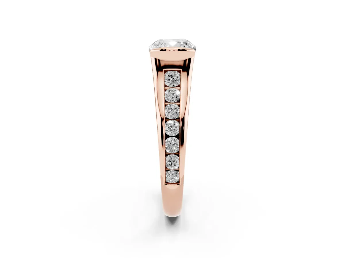 Cushion Cut Solitaire Bezel-Set Diamond Ring with Channel-Set Band Rose gold