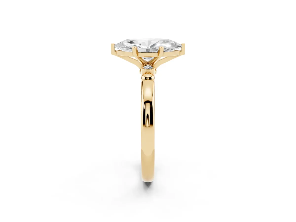 Marquise Cut Solitaire Beaded Band with Four-Prong Setting Yellow gold