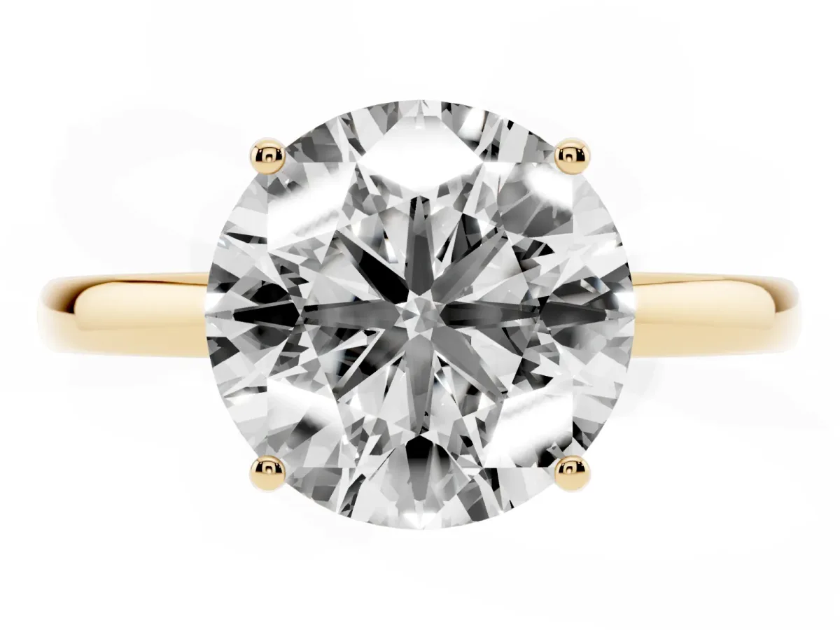 Round Cut Solitaire Diamond Ring with Prong Setting and Plain Band Yellow gold