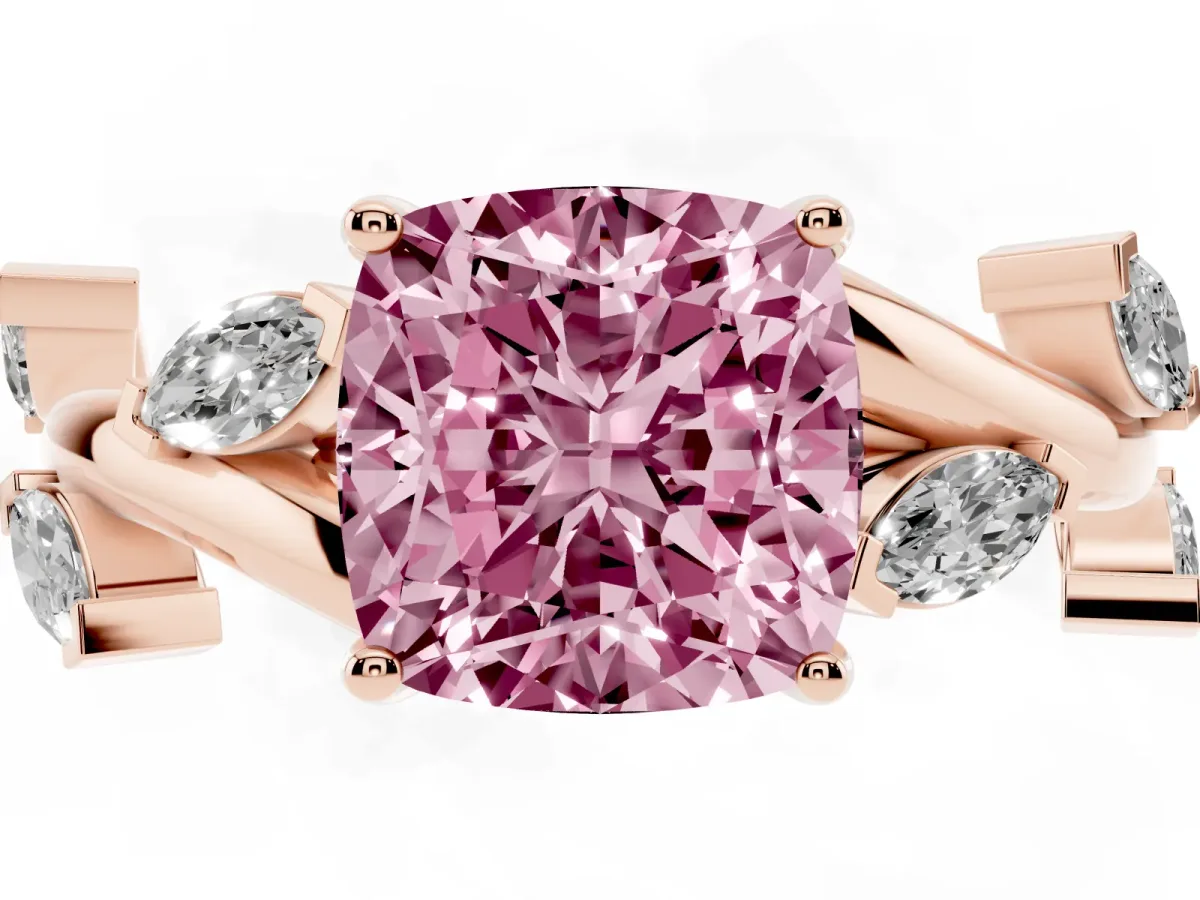 Fancy Pink Cushion Cut Solitaire Twisted Band Marquise Accent Prong Setting Ring Rose gold