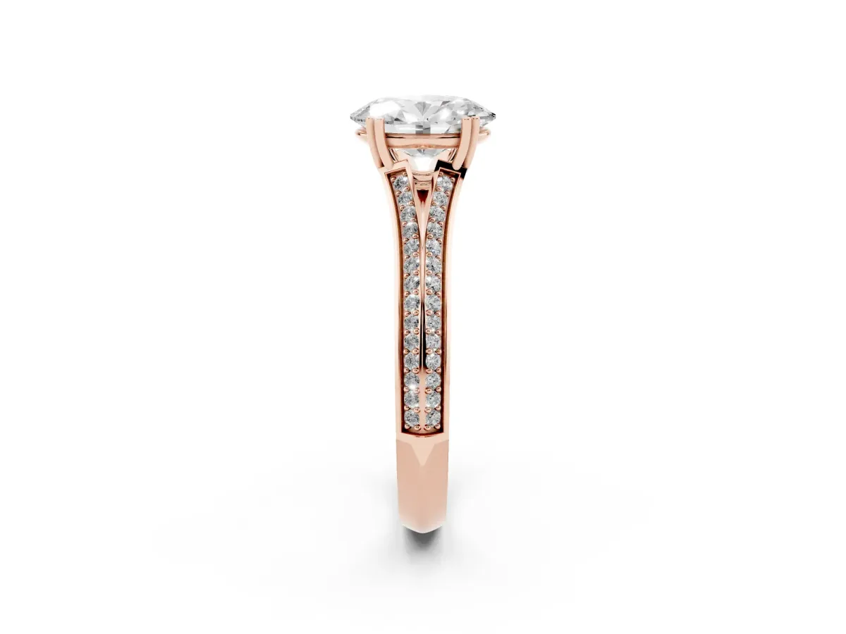 Oval Cut Diamond Split Shank Engagement Ring with Pavé Band Rose gold