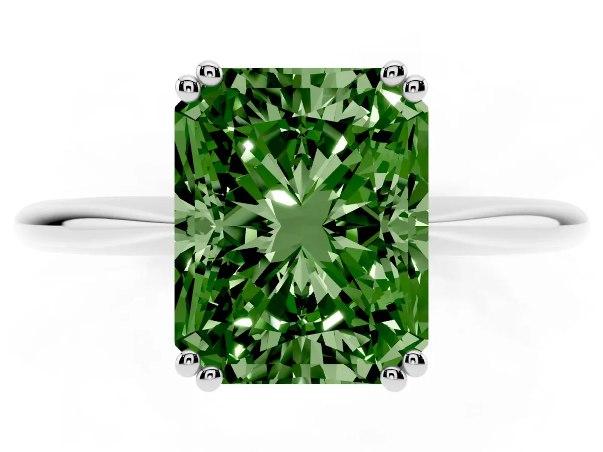 Fancy Green Radiant Cut Solitaire Diamond Ring with Six-Prong Setting and Classic Band White gold