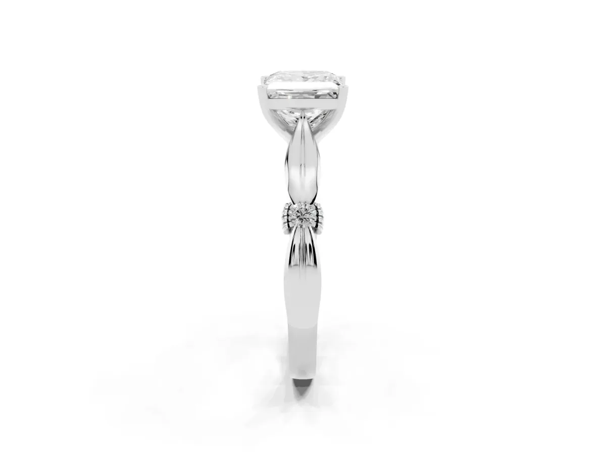 Princess Cut Solitaire Diamond Twisted Band with Four-Prong Setting Silver