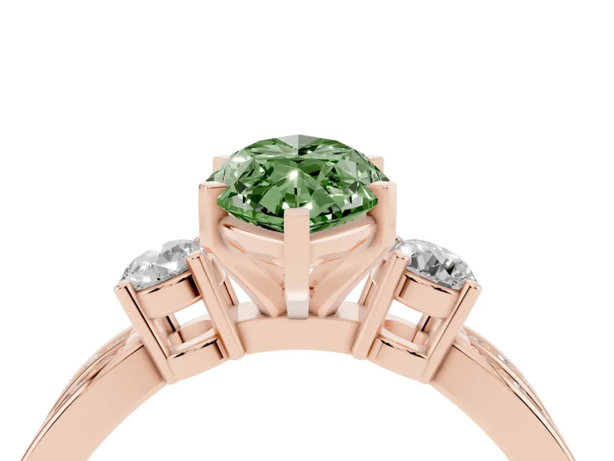 Fancy Green Three-Stone Marquise Cut Cut Diamond Twist Band with Prong Setting Rose gold