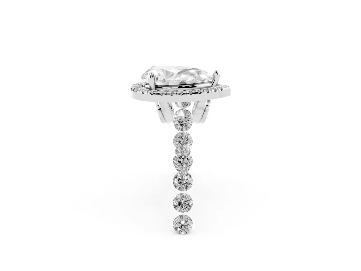 Pear Cut Halo Pavé Diamond Engagement Ring with Four-Prong Setting Silver