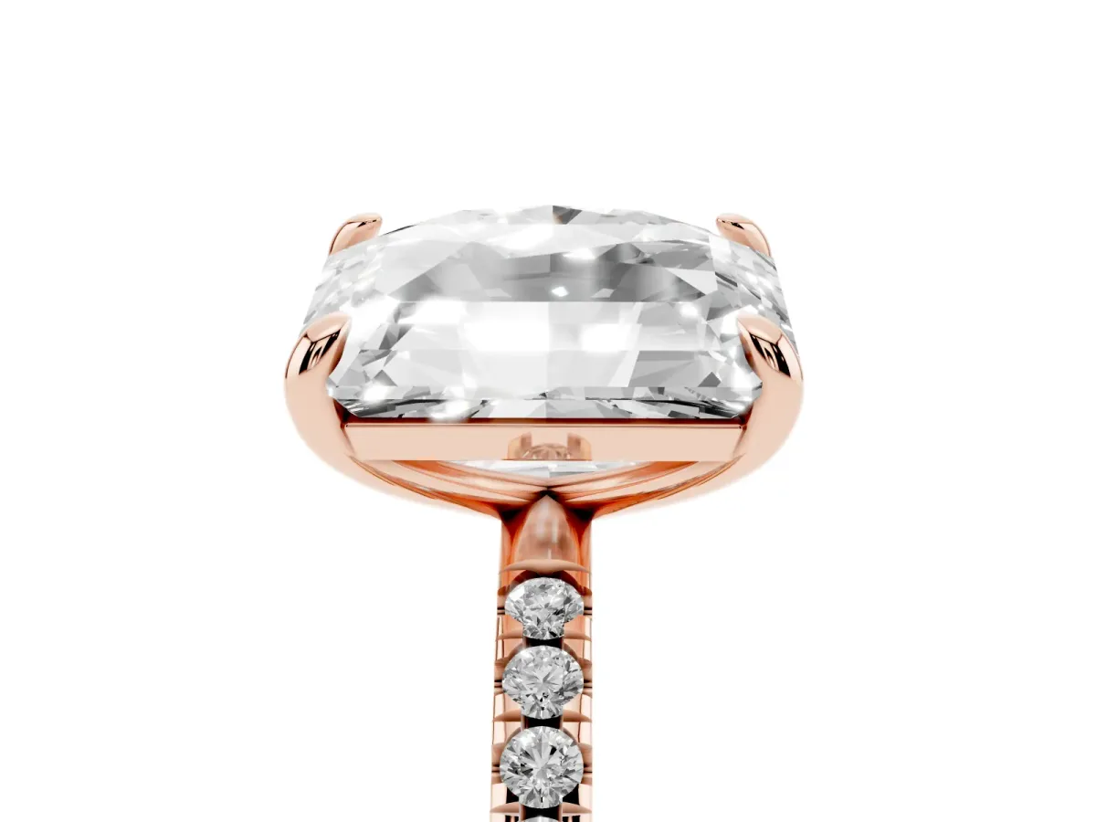 Oval and Radiant Toi Moi Ring with Prong Setting and Pave Band Rose gold