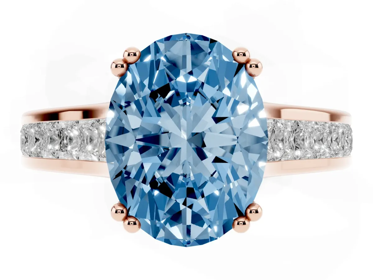 Fancy Blue Oval Cut Cut Channel Set Solitaire Engagement Ring with Prong Setting Rose gold