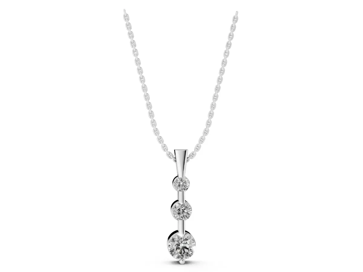 Three-Stone Round Diamond Prong-Set Pendant Silver