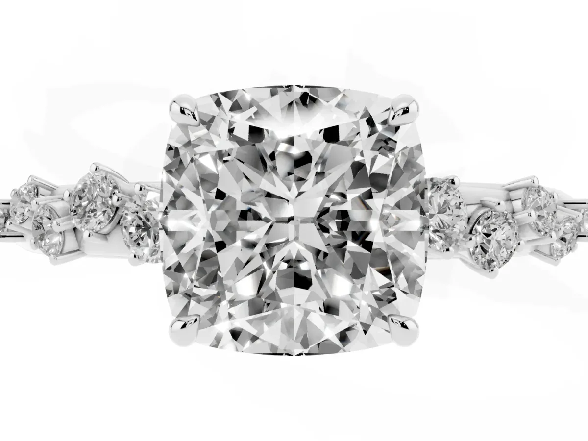 Cushion Cut Diamond Cluster Prong-Set Solitaire Ring Platinum