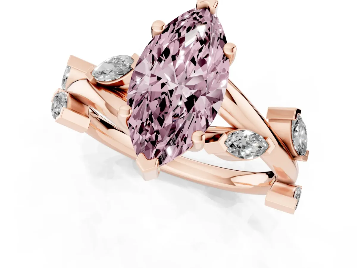 Fancy Pink Marquise Cut Solitaire Twisted Band Marquise Accent Prong Setting Ring Rose gold