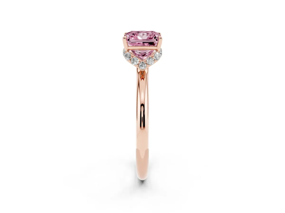 Fancy Pink Princess Cut Brilliant Solitaire Engagement Ring with Six-Prong Setting and Classic Band Rose gold