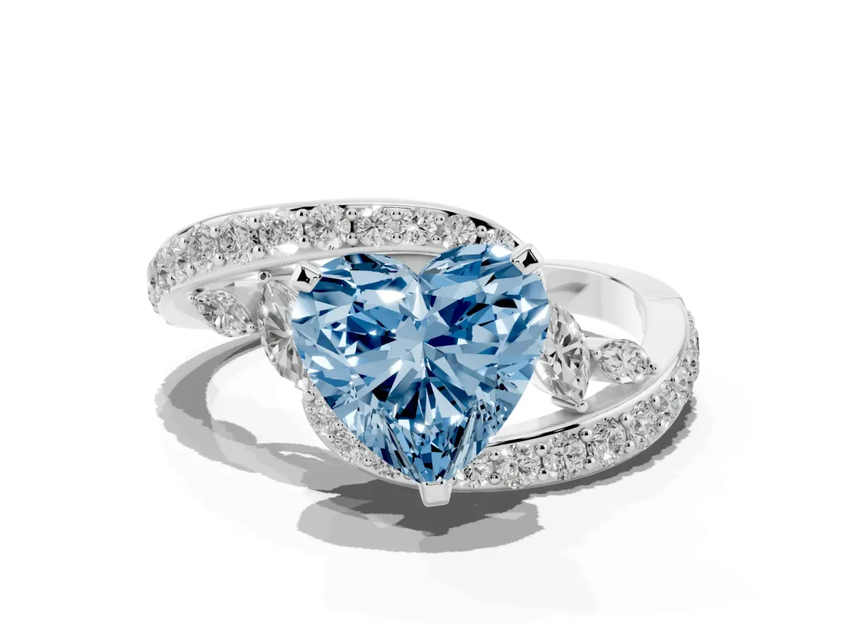 Fancy Blue Heart Cut Solitaire with Pavé Twist Band and Four-Prong Setting White gold