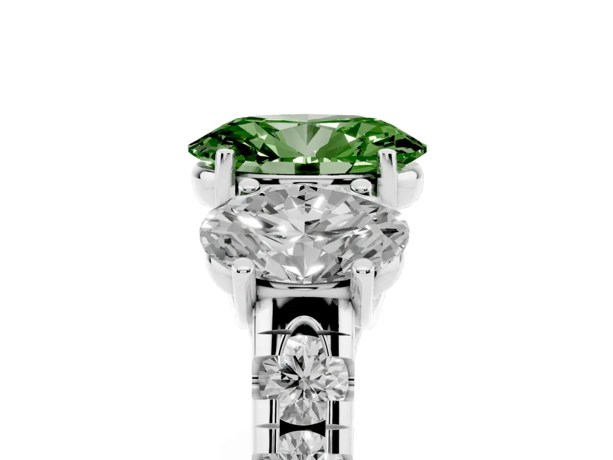 Fancy Green Three-Stone Oval Cut Diamond Pavé Band with Prong Setting Silver