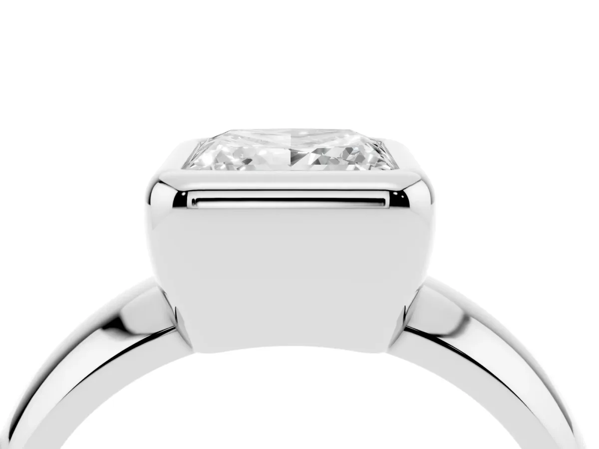 Bezel Set Princess Cut Solitaire Ring with Wide Band Silver