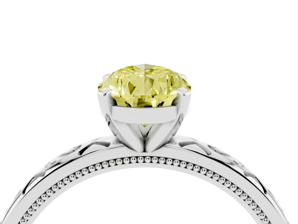 Fancy Yellow Pear Cut Solitaire Engagement Ring with Scrollwork Band and Four-Prong Setting Silver