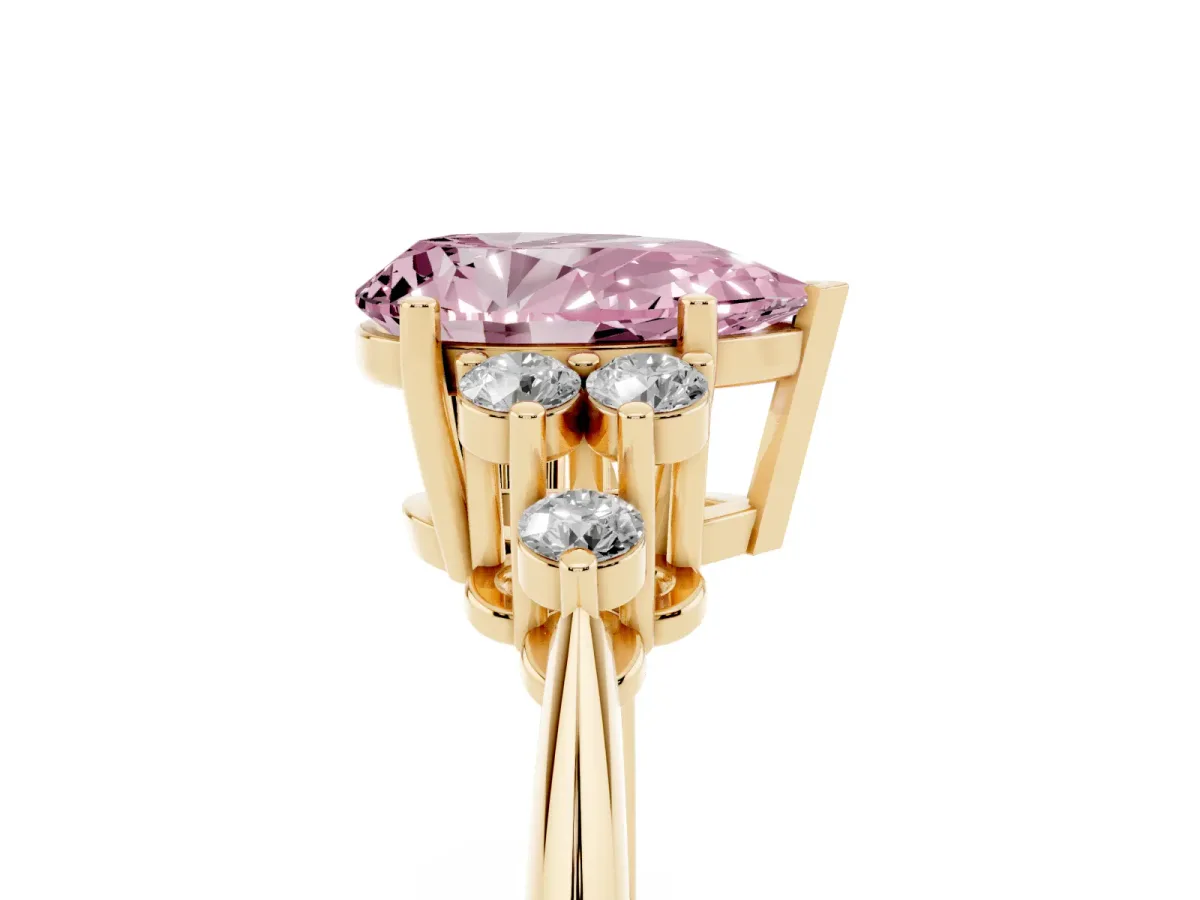 Fancy Pink Pear Cut Cut Diamond Cluster Ring with Solitaire Band and Four-Prong Setting Yellow gold