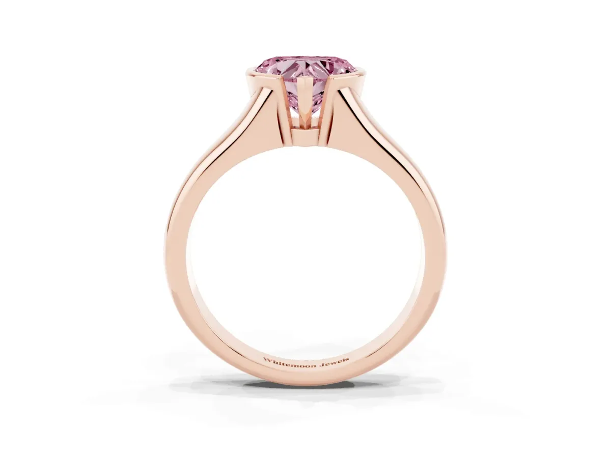 Fancy Pink Heart Cut Solitaire Tension Set Diamond Ring with Split Shank Band Rose gold
