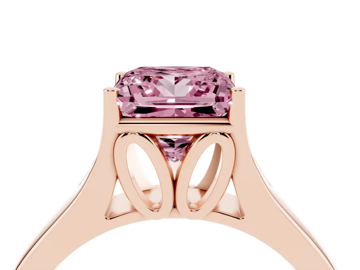 Fancy Pink Princess Cut Solitaire Diamond Ring with Cathedral Band and Four-Prong Setting Rose gold