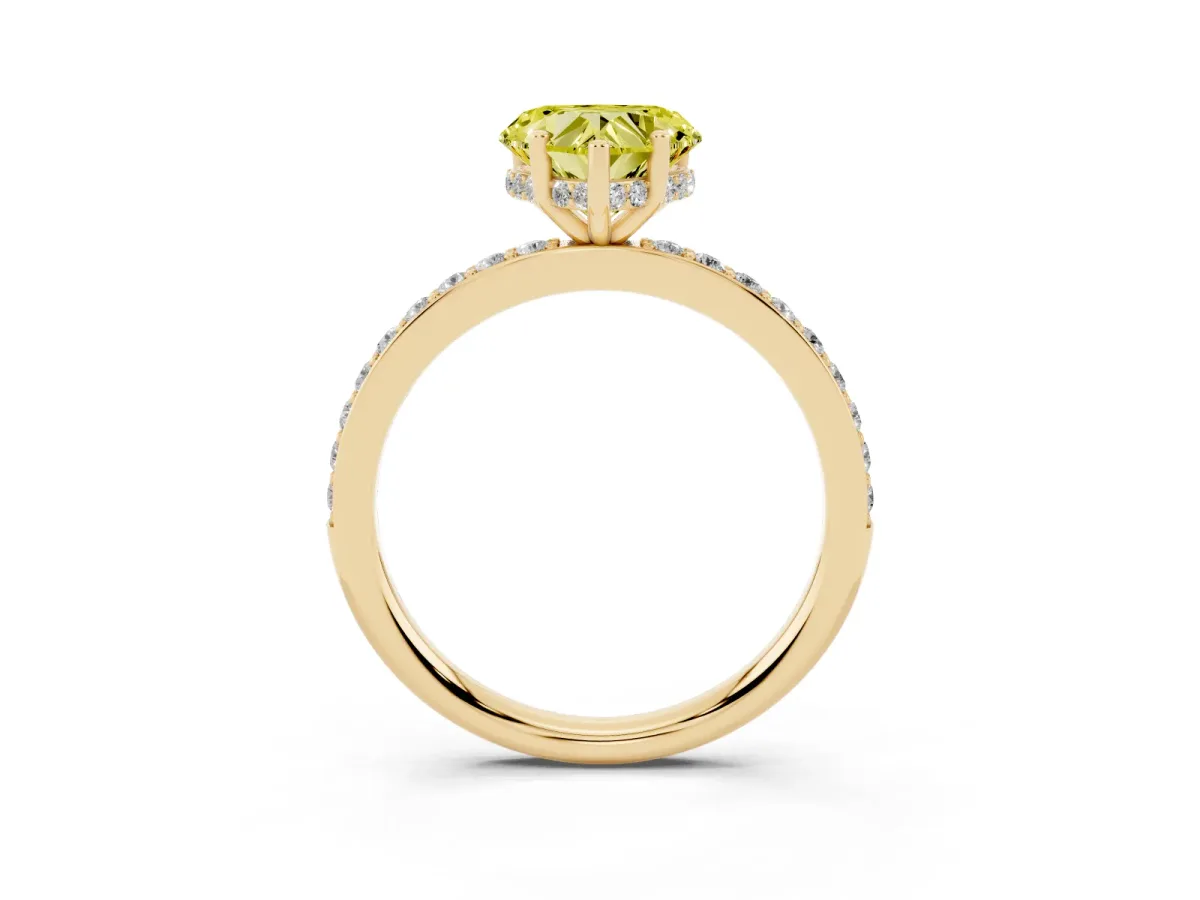 Fancy Yellow Heart Cut Cut Diamond Pavé Band Ring with Four-Prong Setting Yellow gold