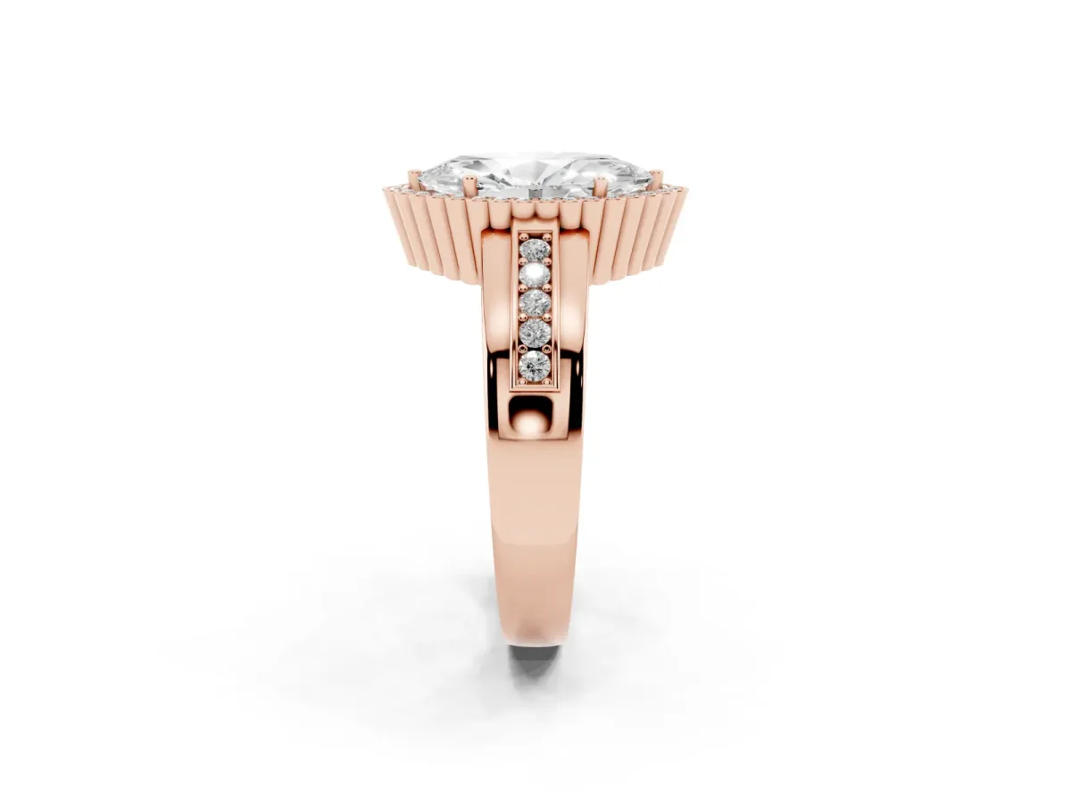 Marquise Cut Cut Halo Pave Band Four-Prong Ring Rose gold