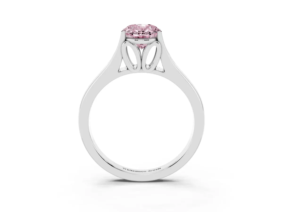 Fancy Pink Oval Cut Solitaire Diamond Ring with Cathedral Band and Four-Prong Setting Silver